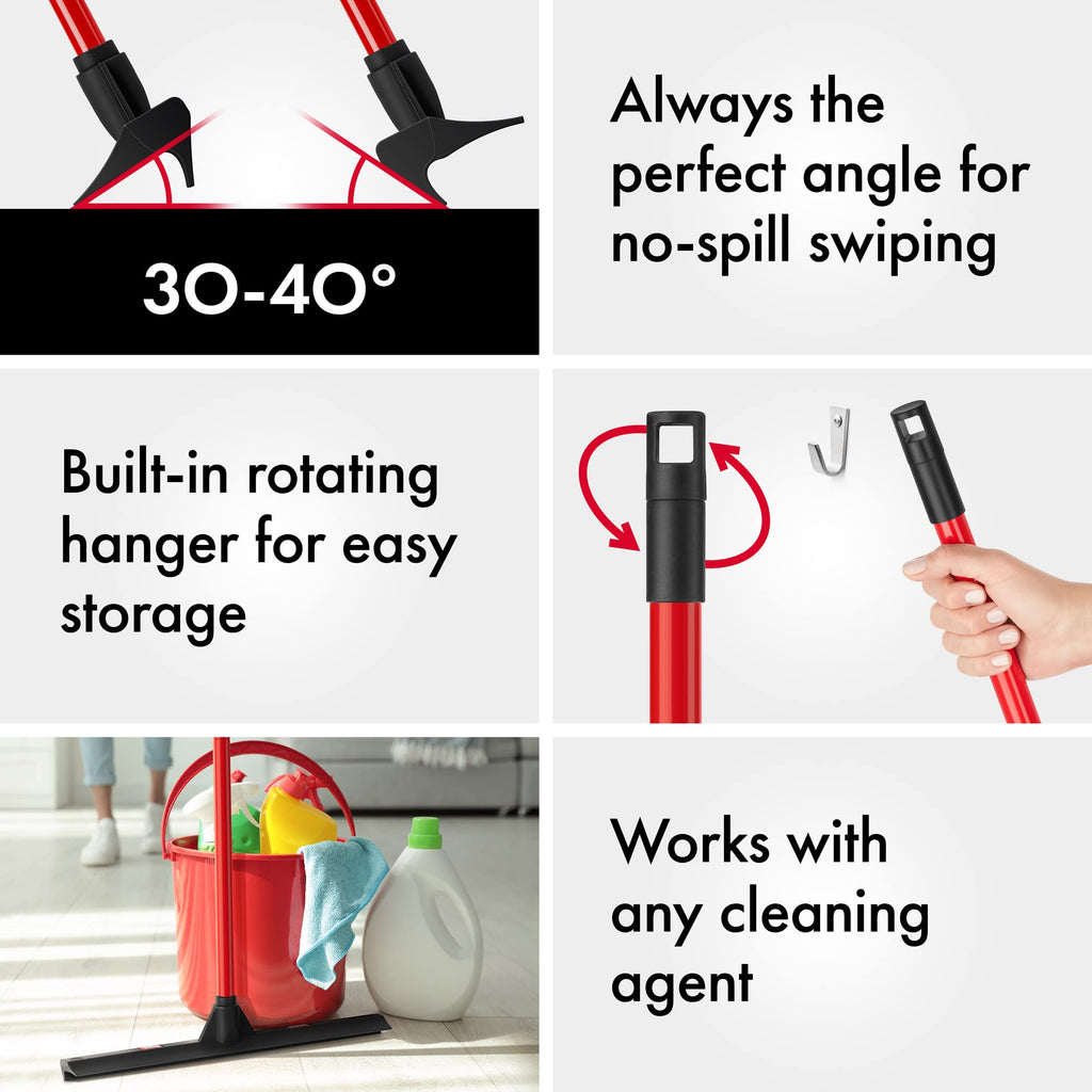 Tyroler Push & Pull Floor Squeegee Heavy Duty | 44CM Head 100% Rubber Squeegee Broom | Aluminum Anti-Rust 4-Piece Handle | Floor Wiper Multi-Surface, Hardwood, Marble, Tile, Garage, Indoor & Outdoor
