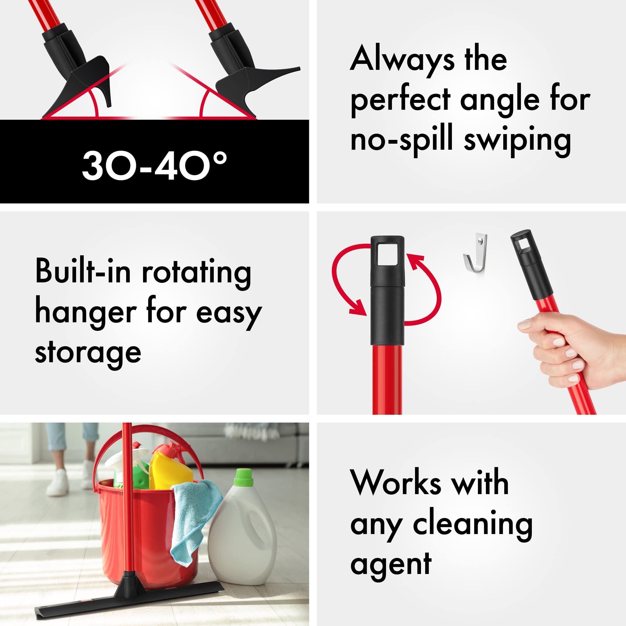 Tyroler Push & Pull Floor Squeegee Heavy Duty | 44CM Head 100% Rubber Squeegee Broom | Aluminum Anti-Rust 4-Piece Handle | Floor Wiper Multi-Surface, Hardwood, Marble, Tile, Garage, Indoor & Outdoor