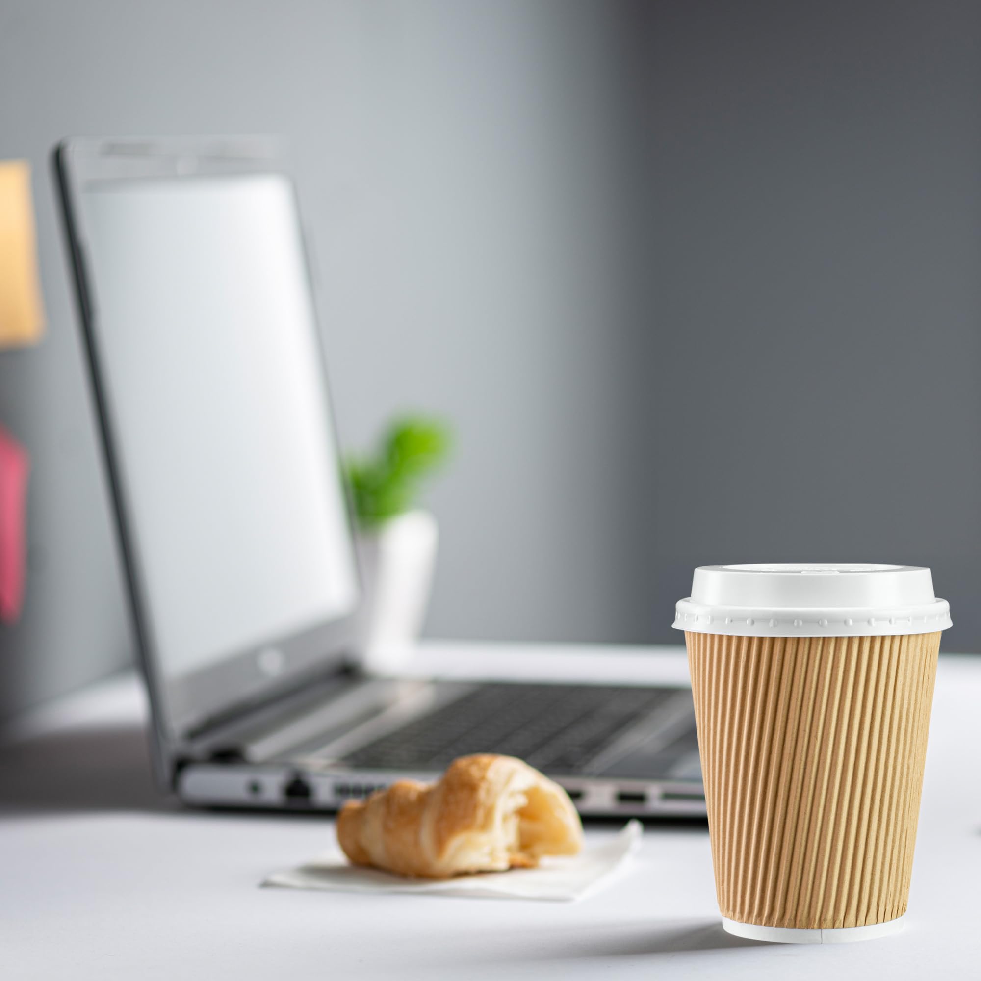 GUSTO [12 oz. - 50 Sets] Insulated Kraft Ripple Paper Hot Cups, Disposable Coffee Cups with Lids - Ideal for Hot Beverages, Travel, and Office Use - Formerly Comfy Package