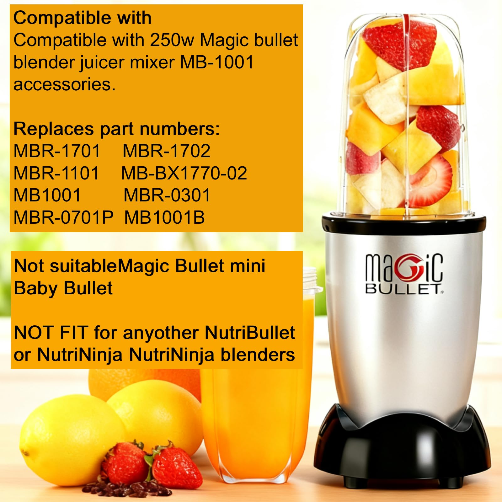MB1001 16OZ Replacement Cups with Lids Compatible with Magic Bullet 250W Blenders Juicer with Brush 3 Packs