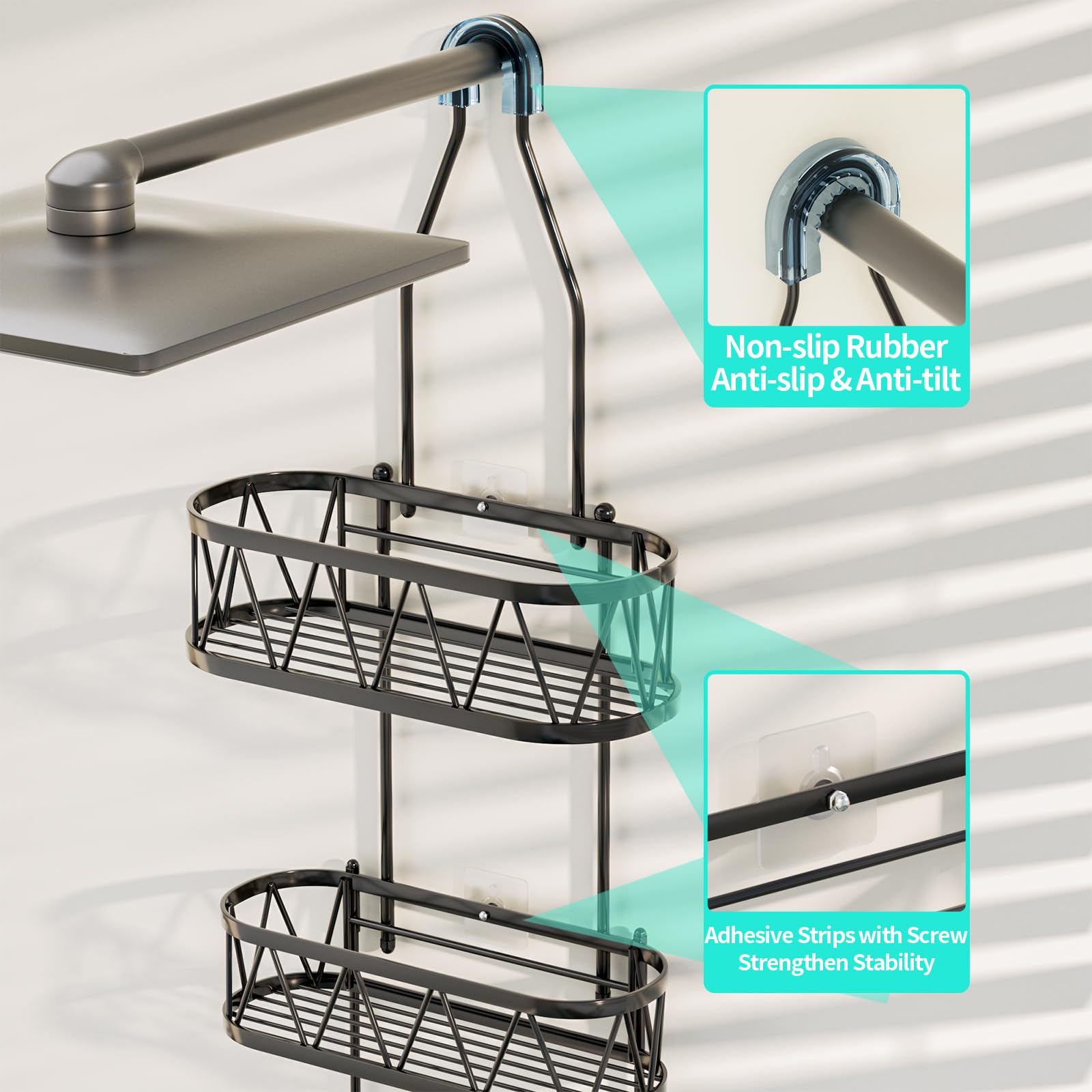 HapiRm Over Head Shower Caddy, Rustproof & Waterproof Shower Caddy Hanging with with Soap Holder & 4 Hooks, No Drilling Bathroom Shelf Organizer Hanging for Shampoo, Soap