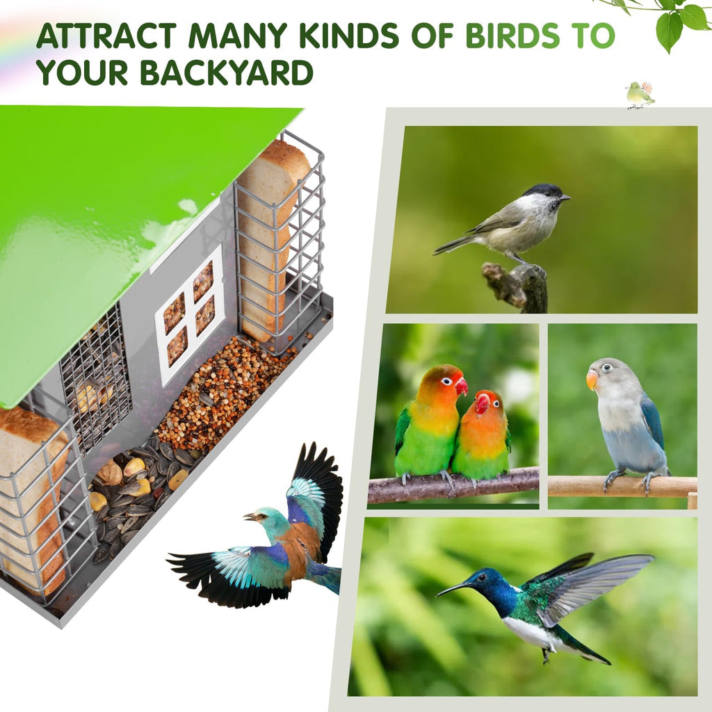 Bird Feeders for Outdoors Metal with 2 Suet Cage Cake Squirrel Proof Hanging Bird Feeder Large Capacity Wild Bird Feeder Easy Clean&Anti-Rust (Green)