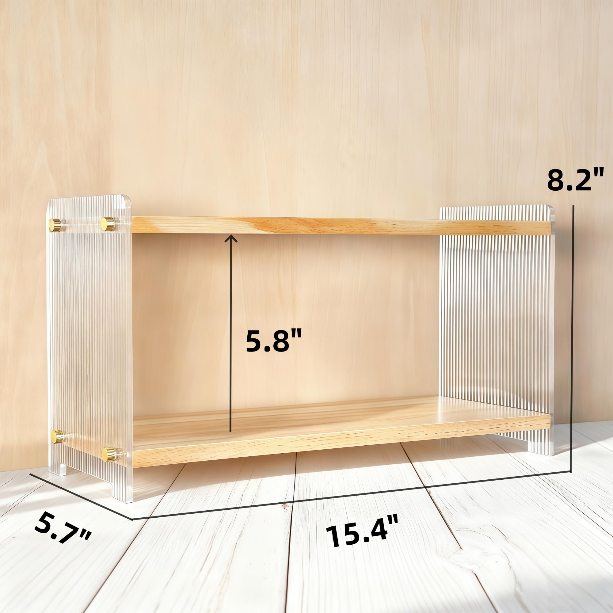 Coffee Station Organizer 2 Tier,Solid Wood Mug Shelf for Coffee Bar,Matcha Station,Tea Storage -2 Tier Countertop Coffee Bar Stand Holds Mugs,Beans,Syrup,Cups (Vertical Grain, 15.4"L x 5.7"W x 8.2H)