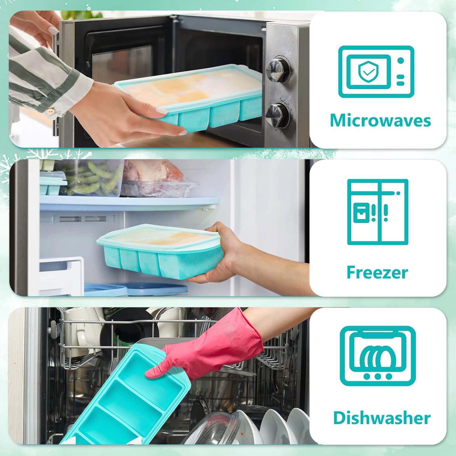 Soup Freezer Container, 2 Packs Silicone Freezer Mould with Lid, Large Ice Cube Tray, 4-Compartment Meal Prep Food Soup Storage Containers, Blue (4-Compartment-2Pc)