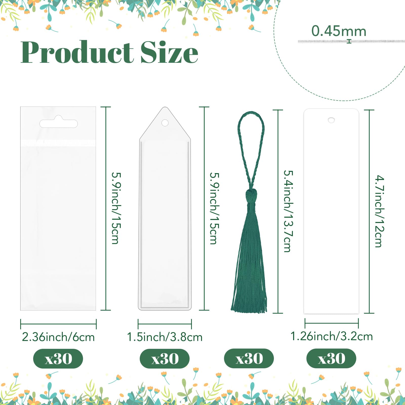 30 Pcs Sublimation Blank Bookmark, Heat Transfer Metal Aluminum Sublimation Bookmarks DIY Bookmark Bulk with Colorful Tassels and Self-Sealing Bags for Crafts Birthday Wedding