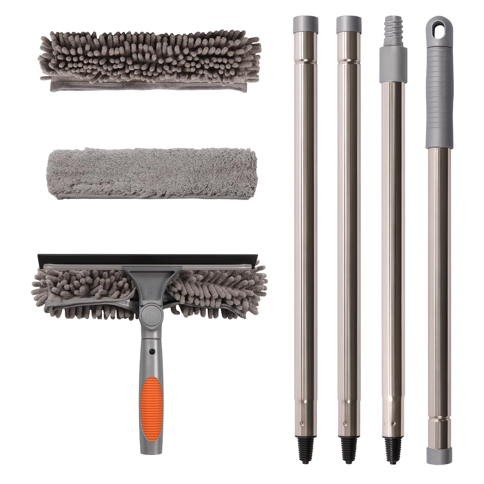 Terafeels 66.92in / 170cm Window Cleaning Tools, Window Squeegee: 2 in 1 Double-Sided Professional Cleaner Window Washing Kit with Extension Pole (Grey)