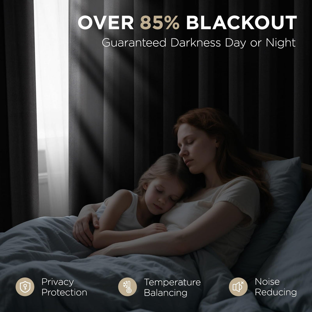 Joydeco Blackout Curtains 63 Inchs Long 52 Wide Black Out Curtains 2 Panels, Thermal Insulated Long Curtain& Drapes, Room Darkening Grommet Drapes for Living Bedroom Window (W52 x L63 Inch, Black)