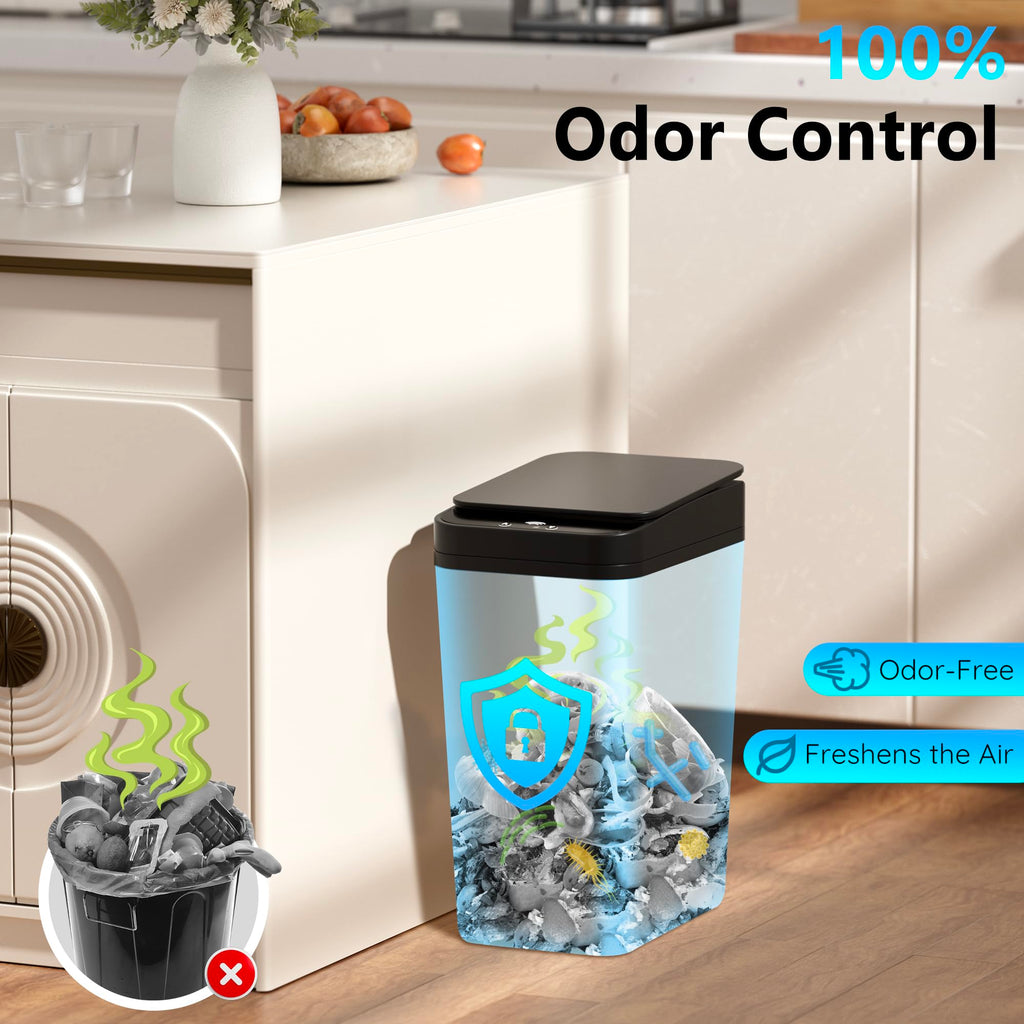 Bathroom Trash Can with Lid Touchless Automatic Garbage Can, 2.6 Gallon Slim Waterproof Motion Sensor Smart Trash Can, Small Plastic Trash Bin for Bedroom, Living Room