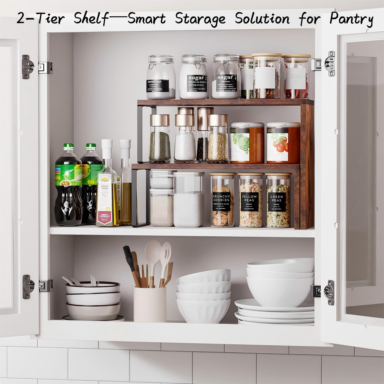 Vfelf Kitchen Countertop Organizer, Spice Rack Cabinet Organizer Shelf Stackable Counter Corner Shelves Organization and Storage for Pantry, Counter top, Coffee Station Wood Rustic Brown