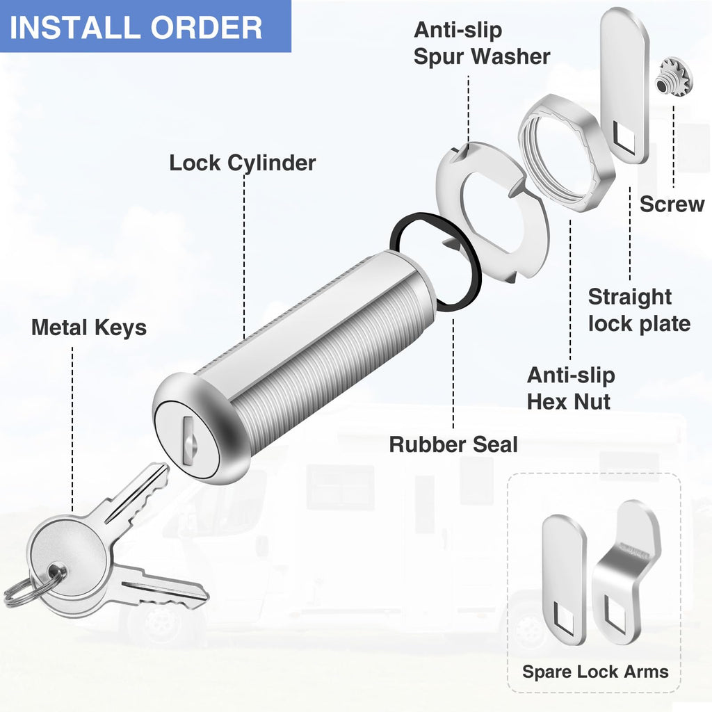 Cylinnda Cabinet Lock with Keys, 2" Extra-Long Cam Locks keyed Alike, 2 Pack Cabinet Cam Lock Set for Thick Drawers RV Storage Locks Tool Box Lock Replacement, Zinc Alloy (2 Pack, 2-1/8 Inch)