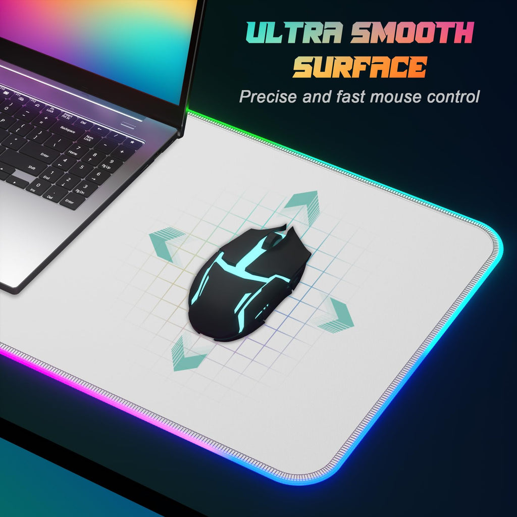 ITNRSIIET RGB Gaming Mouse Pad, Full Desk XL Extended Large Gaming Mousepad, 12 Lighting Modes, 30% Thicker, Big LED Desk Mat for Keyboard Computer Men Gamers Esport Pros, 32" x 12", White