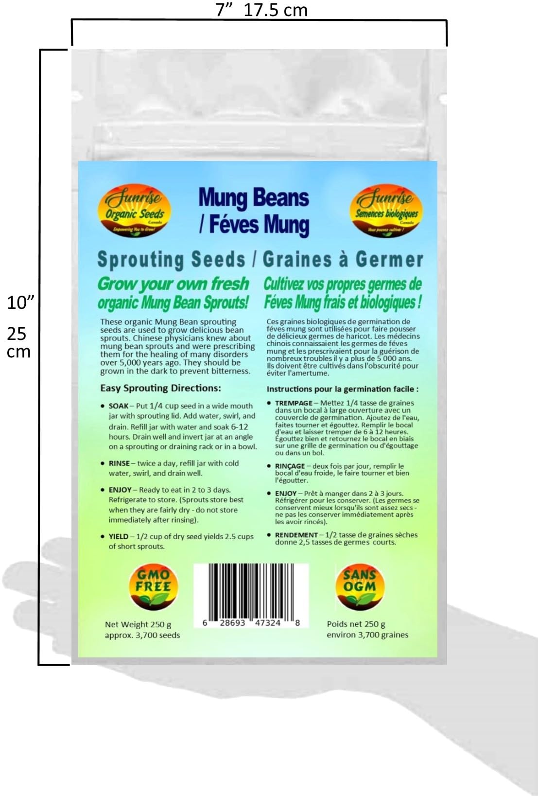 Mung Beans Sprouting Seeds | Féves Mung Graines à Germer | Organic & Non-GMO | Net Wt. 250 Grams (Approx. 3,700 Seeds) | High Germination Rate | Packaged in Canada