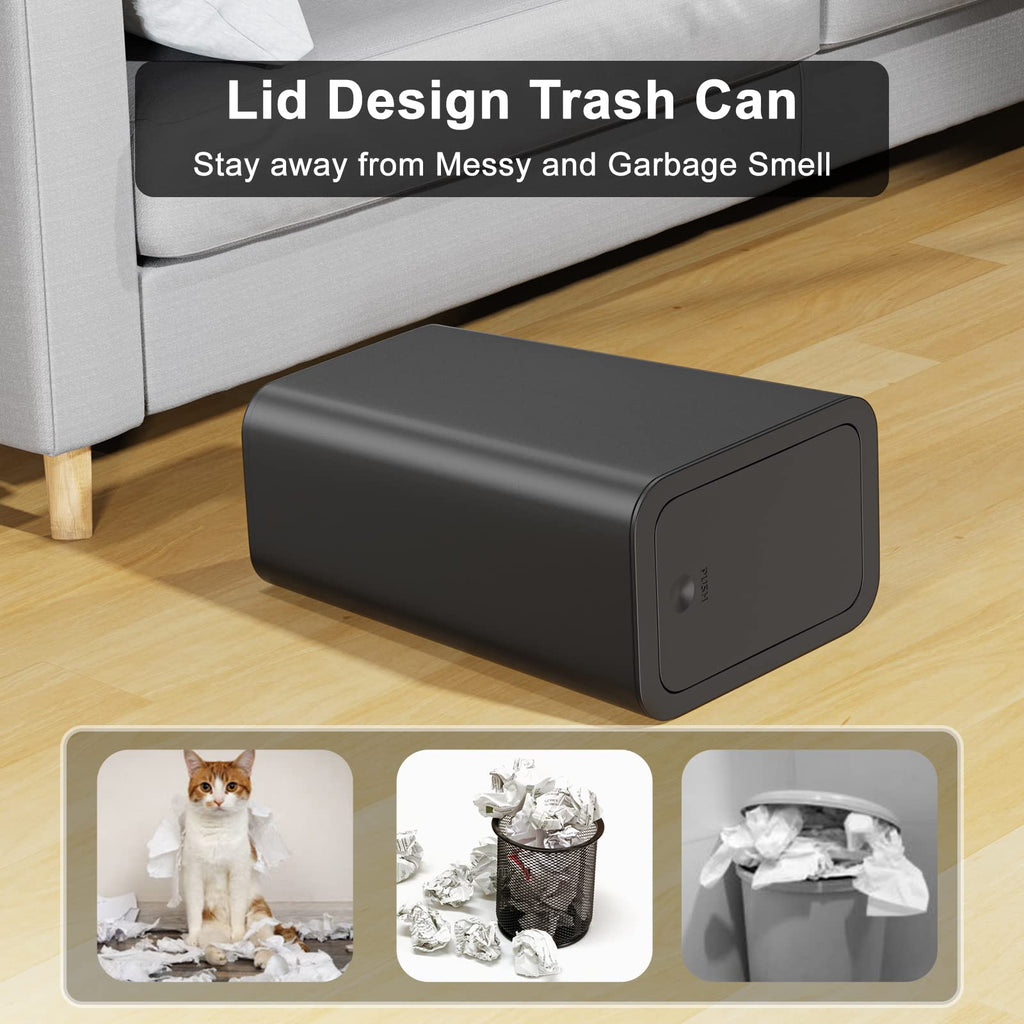 3 Pack 10 Liter Bathroom Trash Can with lid, 2.6 Gallon Kitchen Trash Can,Small Garbage Can Slim Compost Bin Waste Basket for Bathroom,Kitchen,Bedroom,Living Room,Office,Laundry - Black