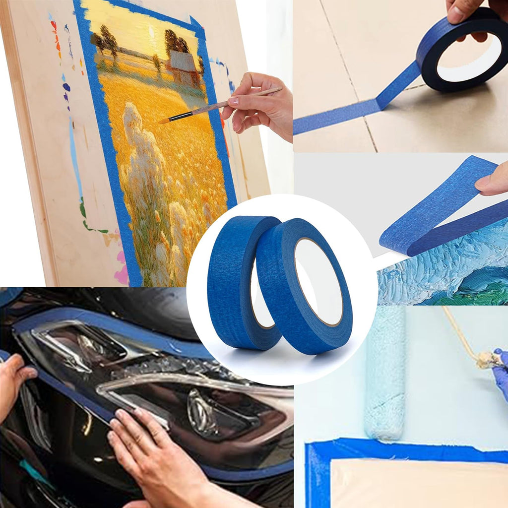 Blue Painters Tape, 6 Packs Painter Tape for General Purpose Use, UV Anti Residue Free, Wall Painting Masking with Sharp Lines for Painting Job, 24mm X 50m X 6 Rolls, 300m in Total.
