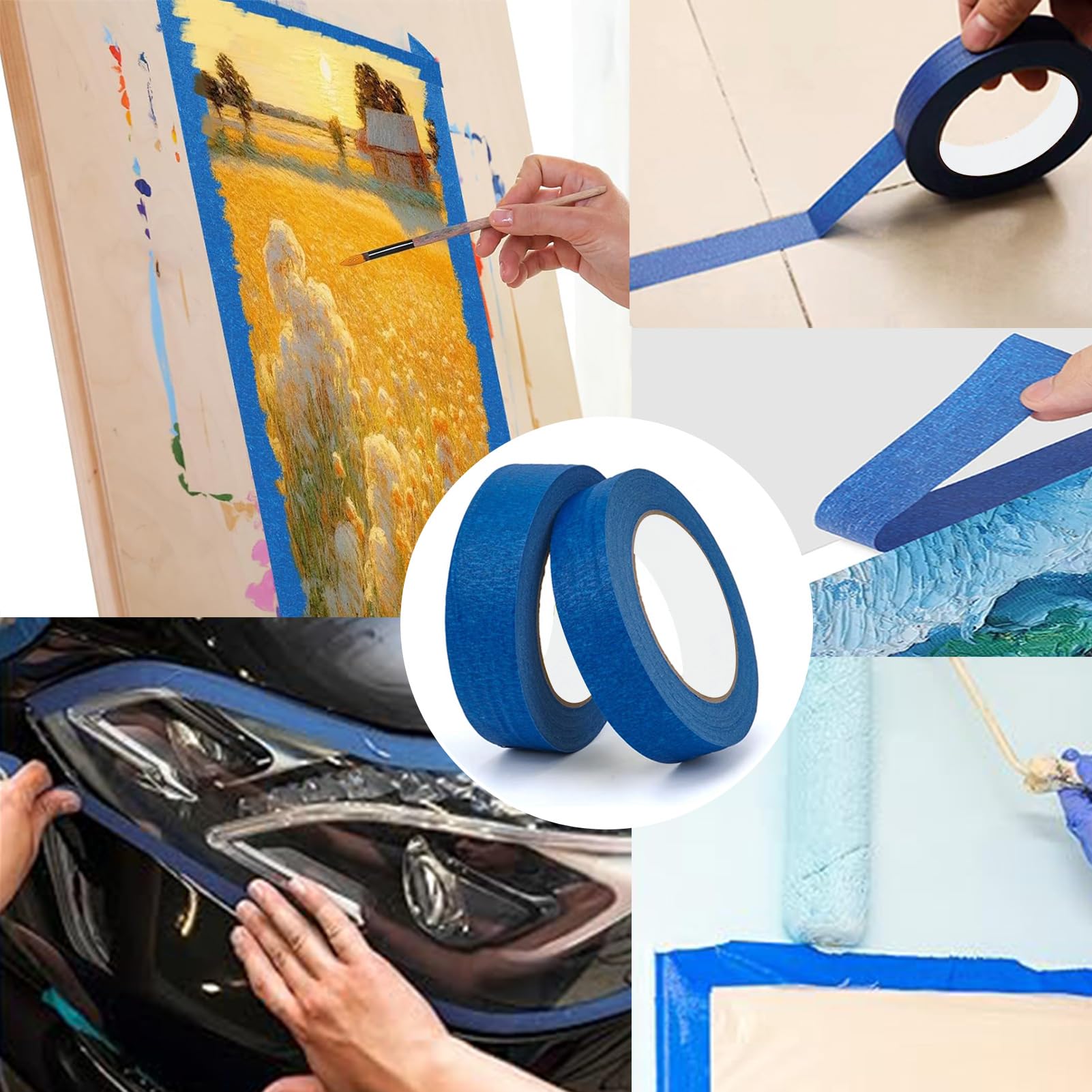 Blue Painters Tape, 6 Packs Painter Tape for General Purpose Use, UV Anti Residue Free, Wall Painting Masking with Sharp Lines for Painting Job, 24mm X 50m X 6 Rolls, 300m in Total.
