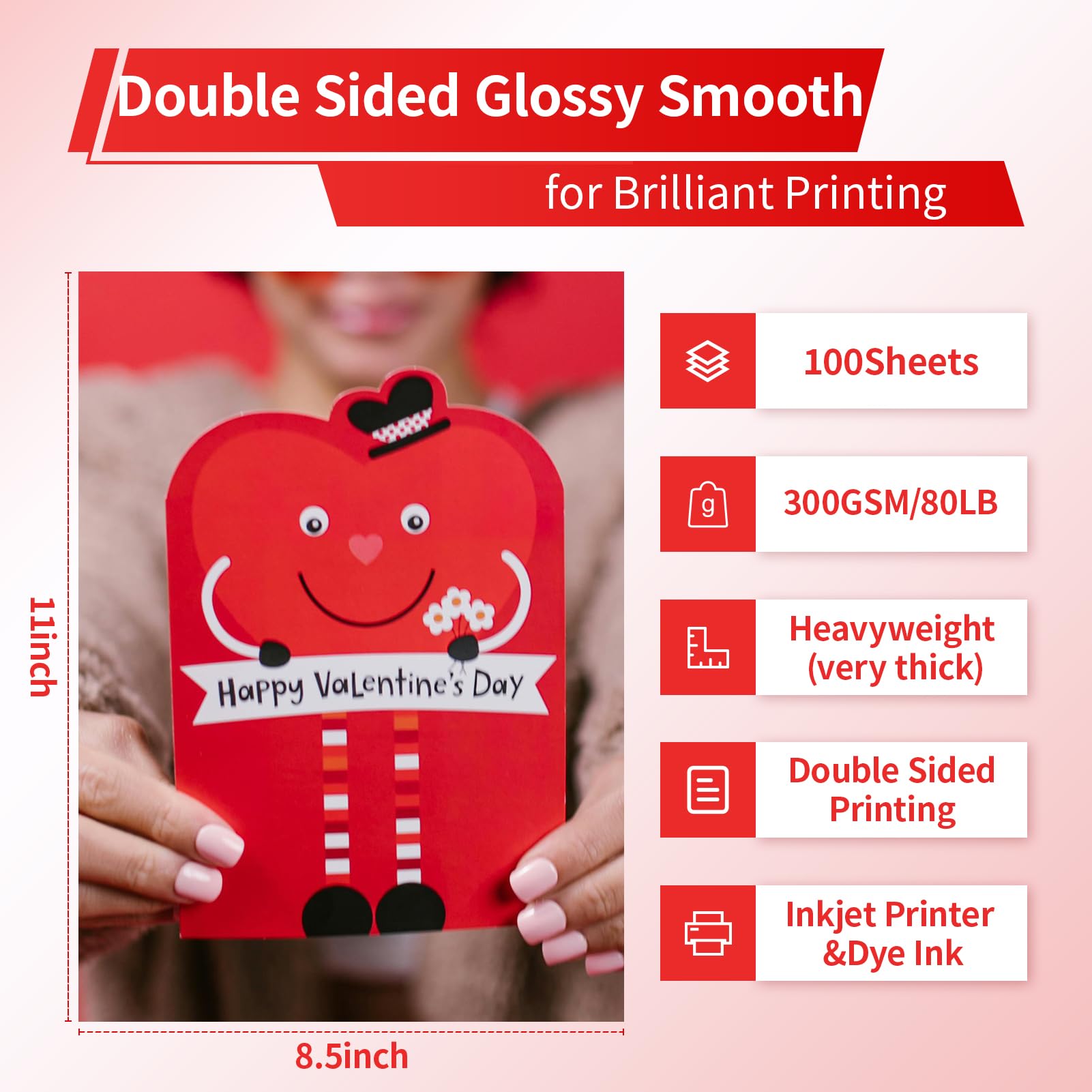 Thick Double Sides Thick Glossy Photo Paper 80LB 8.5x11 inches Heavyweight Cardstock Printer Paper 300gsm 100 Sheets Sample Package,Compatible Inkjet Printer and Dye Ink Elygrap (100)