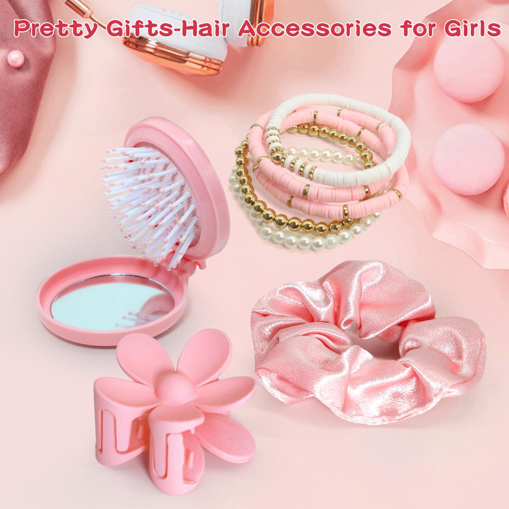 Birthday Gifts for Teenage Girls – 9pcs Pink Gift Box for Women,Girls, Daughter, Niece, Sister or Best Friend – Includes Cute Cup, Candle, Hair & Skincare Items