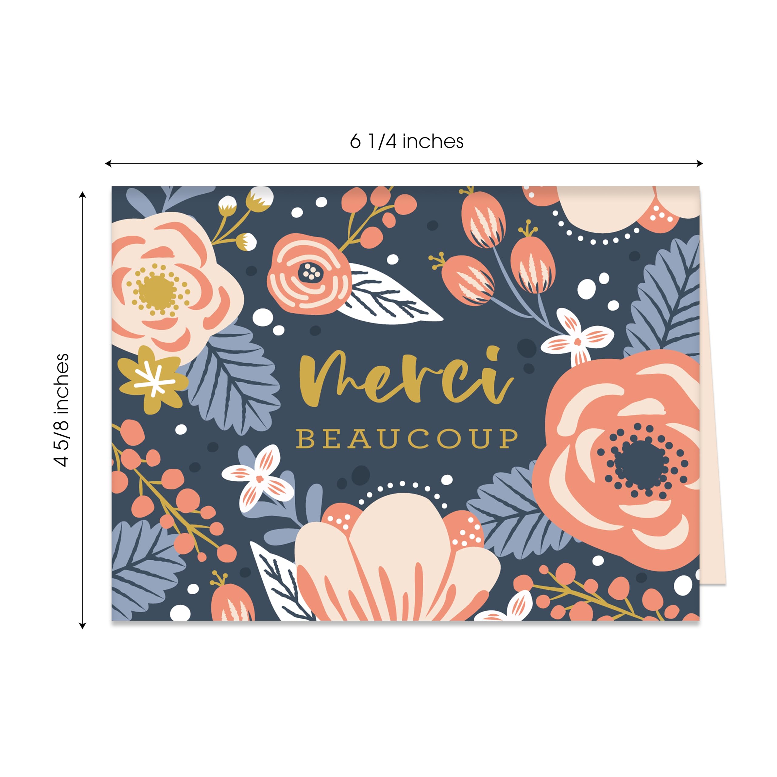 Floral Thank You Card Assortment / 24 Folded Merci Greeting Cards With White Envelopes / 4 5/8" x 6 1/4" French Canadian Notecards / 4 Unique Designs/Made In Canada