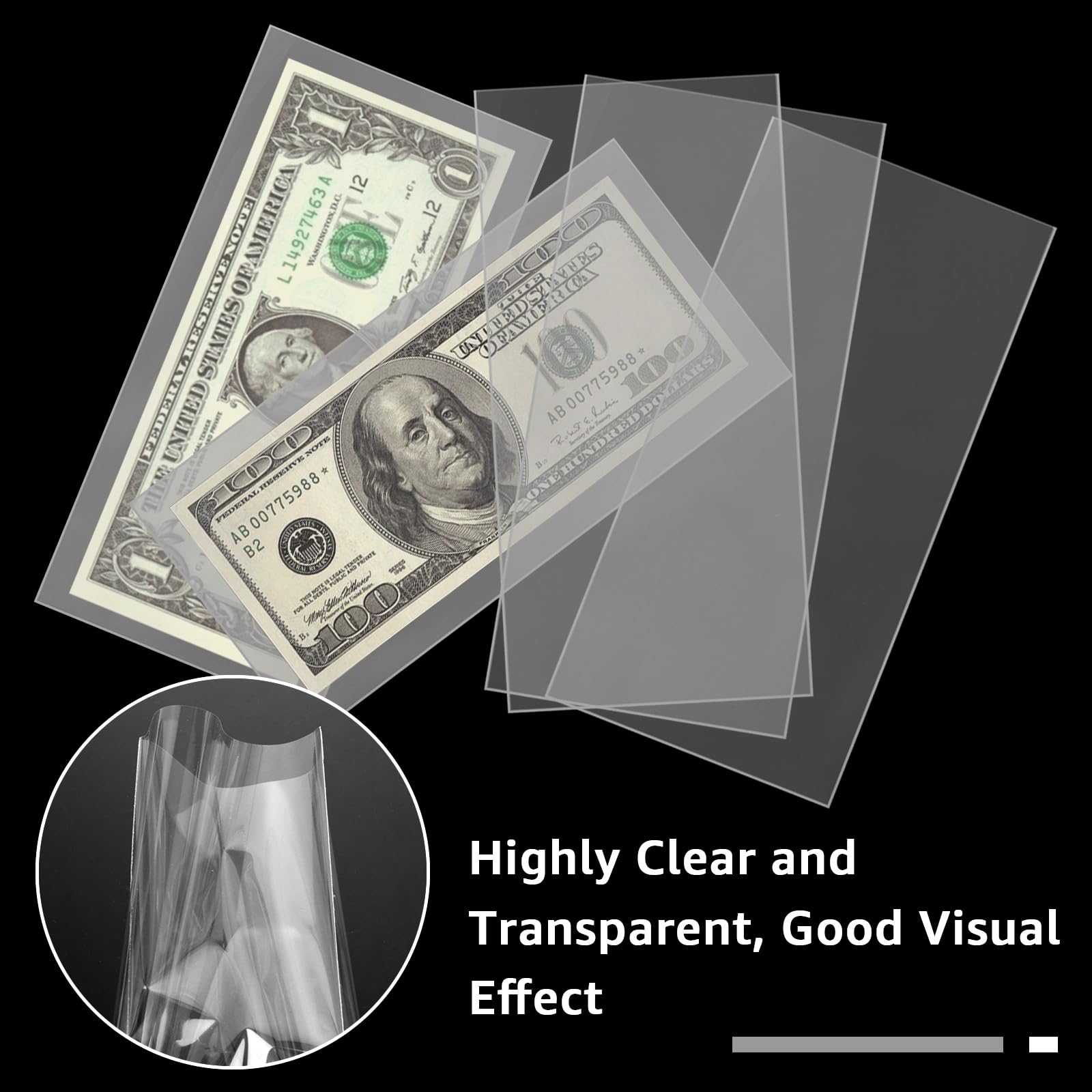 APACALI 500 Pieces Dollar Bill Sleeves with 5 Case for Collectors, Plastic Dollar Bill Holder Currency Sleeves Money Collection Sleeves Bank Note Sleeves for Collector Storager