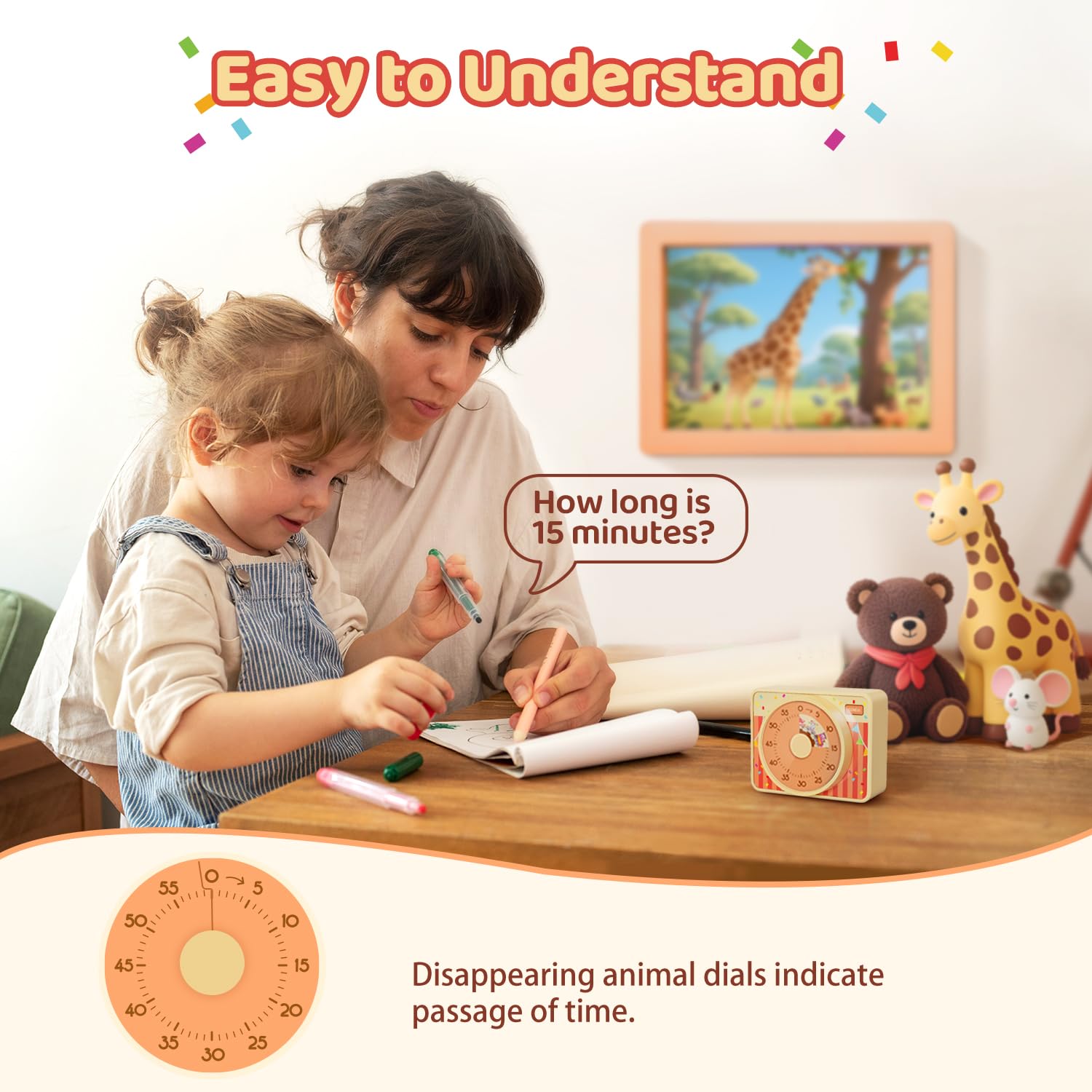 VOCOO Visual Timer 60 Minute - Kitchen Countdown Timer with Magnetic, Silent Volume Control, Adjustable Alarm Time - Time Management Tool for Kids Students Cooking Classroom Study Home Office