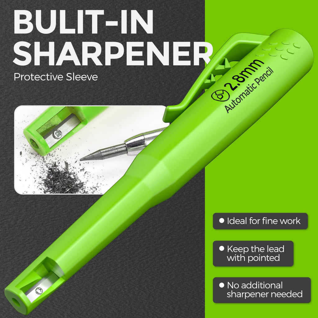 Nicpro 4 Pack CP3000 Carpenter Pencil with Sharpener, Mechanical Pencils Set with 76 Refills, Heavy Duty Construction Pencil, Carpenter Tools for Architect Marking (Red, Black, Yellow, Green)