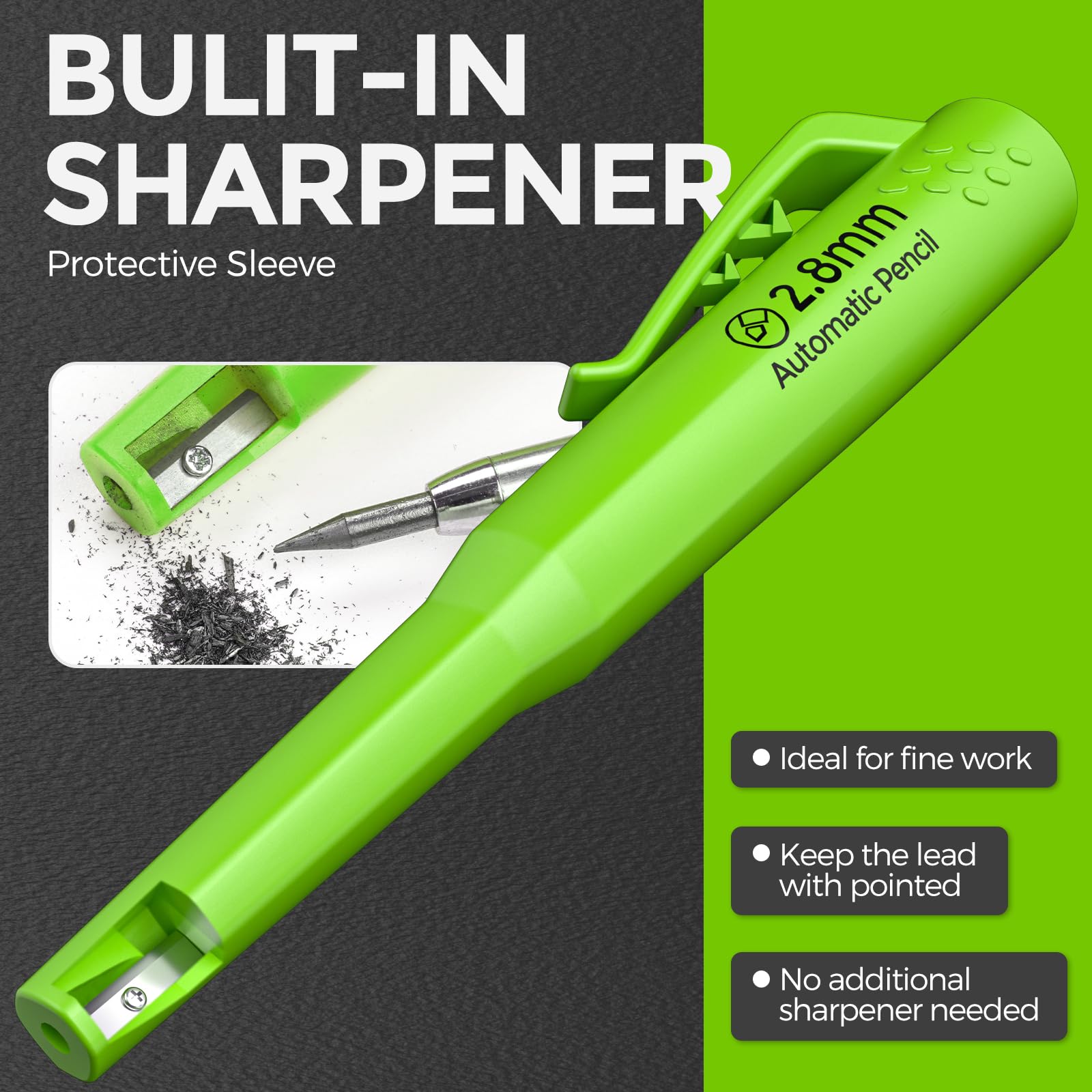 Nicpro 4 Pack CP3000 Carpenter Pencil with Sharpener, Mechanical Pencils Set with 76 Refills, Heavy Duty Construction Pencil, Carpenter Tools for Architect Marking (Red, Black, Yellow, Green)