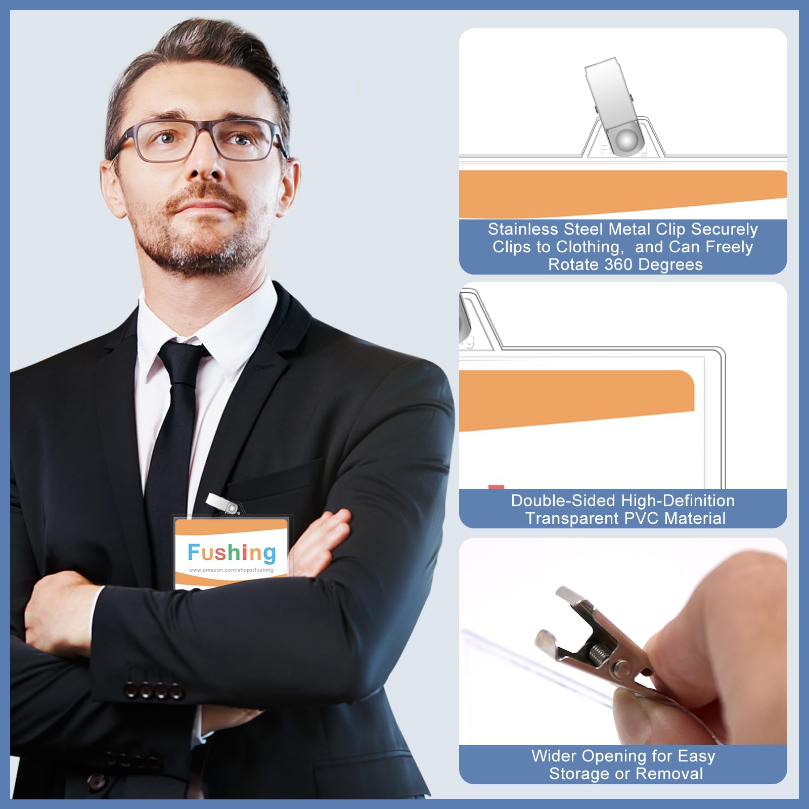 Name Badge Holders with Clip - Fushing 40PCS Clear Plastic ID Badge Holders with Badge Clips for 3 x 4 Inch Name Badge Inserts