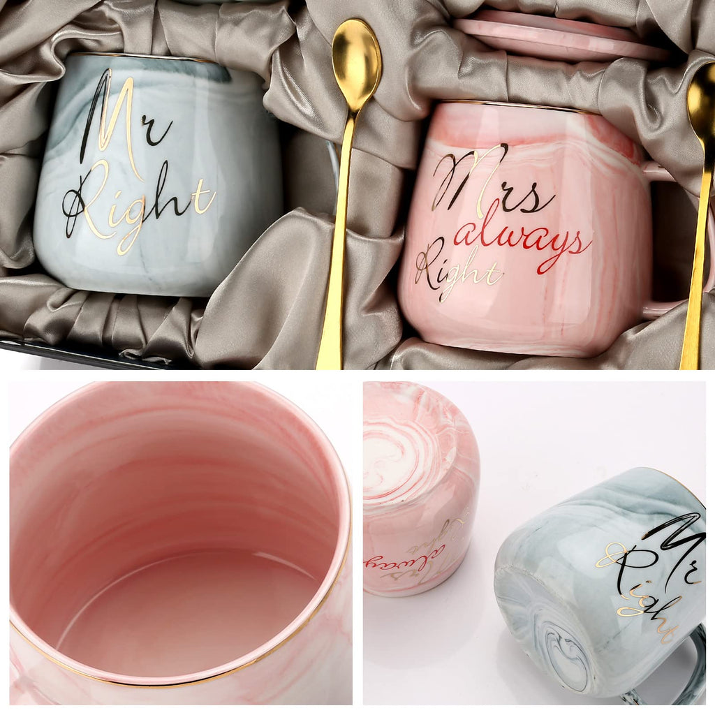 Mr and Mrs Couple Coffee Mugs - Best Wedding Gift Bridal Shower Engagement Gifts Set for Bride, Anniversary Birthday Valentine's Day Housewarming Gift Ideas, Unique 13.2 Oz Ceramic Marble Couple Gifts