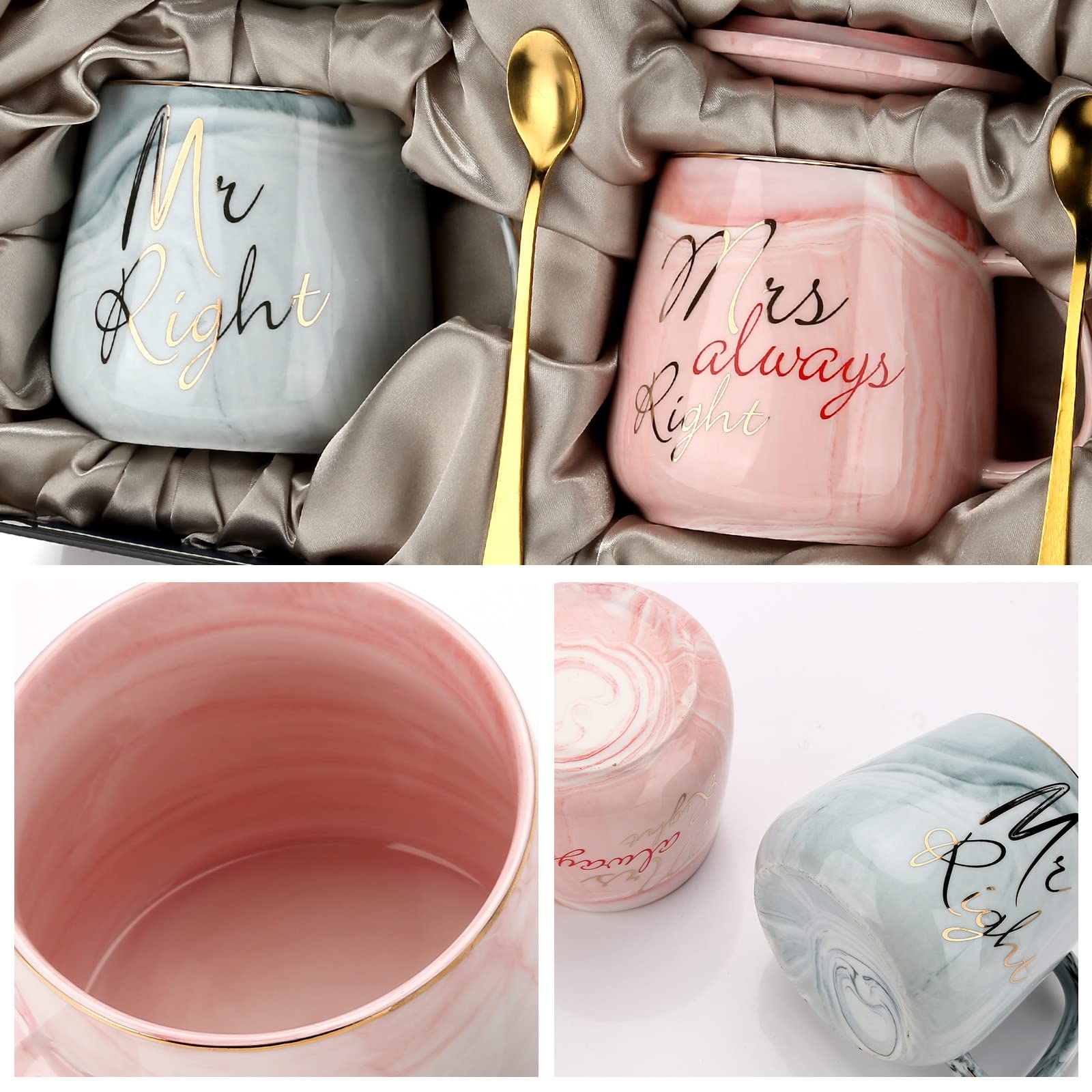 Mr and Mrs Couple Coffee Mugs - Best Wedding Gift Bridal Shower Engagement Gifts Set for Bride, Anniversary Birthday Valentine's Day Housewarming Gift Ideas, Unique 13.2 Oz Ceramic Marble Couple Gifts