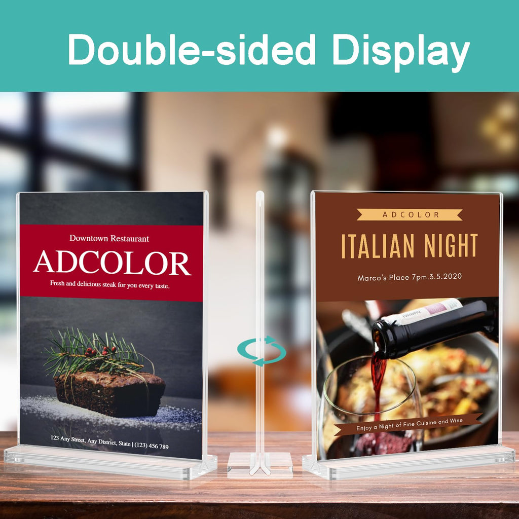 ADColor Acrylic Sign Holder 8.5 x 11 Vertical, Double Sided Clear Stand for Desktop Display Brochure Flyer Ad Poster, Plastic Table Document Menu Sign Holder for Picture Photo Frame, Office School Commercial Use-3pack