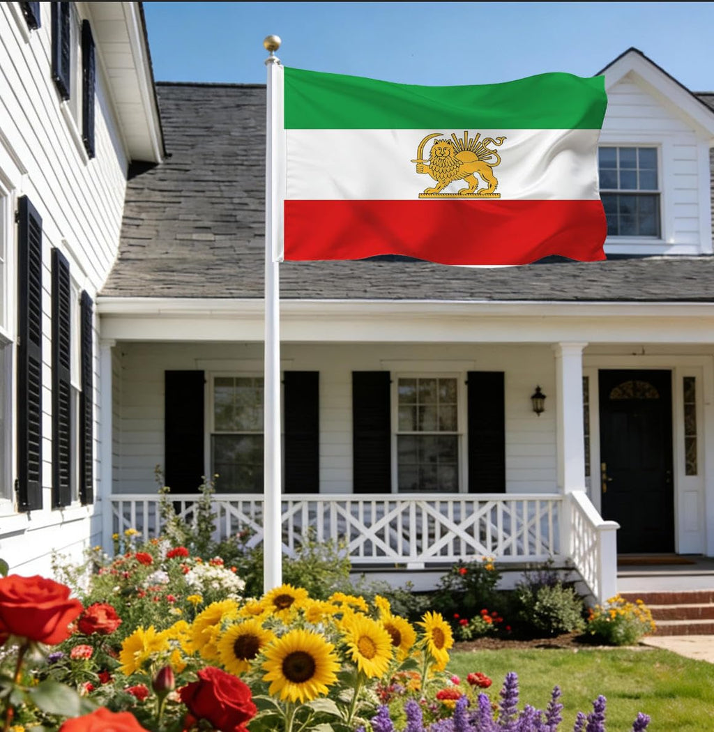 Heavy Duty Double Sided Old Iran Historic Flag 3X5FT,90X150CM Former Persia Iranian Flags with Lion Sun Banner,Strong Canvas Header, UV Resistant and Double Stitched, Brass Grommets,Suitable for Outdoor and Indoor Decro. (Old Iran, 4X6)