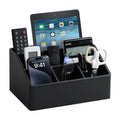 MEIBOOCH PU Leather Desk Organizer, Luxury Remote Control Holder for Home, Office Desk Accessories Table Caddy Bedside Nightstand Organizer (Black)