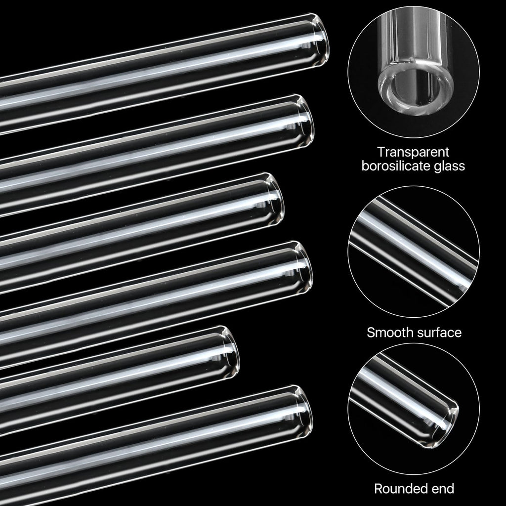 Worldity 30 Pcs 4 Inches Long Glass Blowing Tubes, Clear Glasses Tube for Art DIY, 12mm OD 8mm ID 2mm Thick Wall Glass Borosilicate Blowing Tubes with 6 Cleaning Brush
