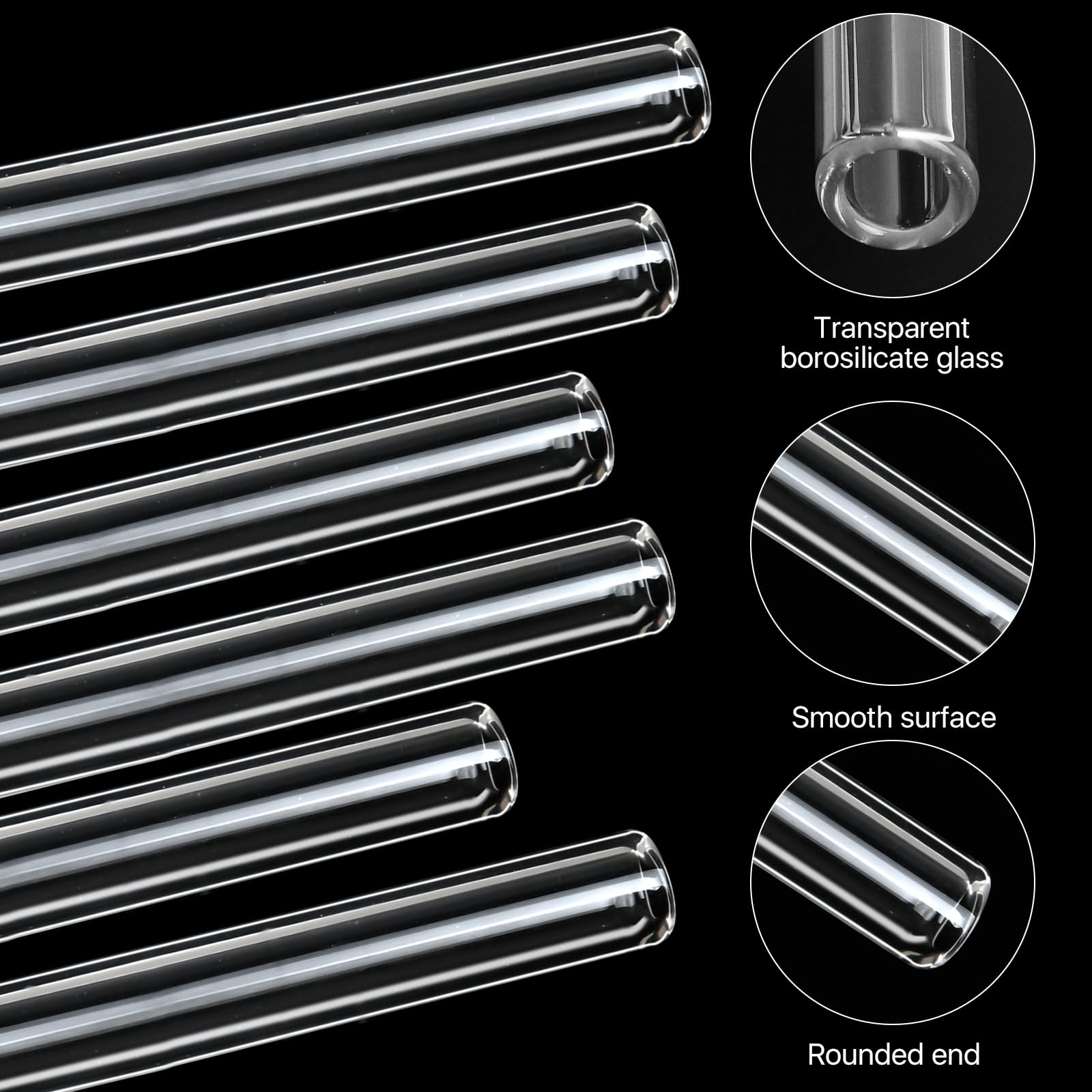 Worldity 30 Pcs 4 Inches Long Glass Blowing Tubes, Clear Glasses Tube for Art DIY, 12mm OD 8mm ID 2mm Thick Wall Glass Borosilicate Blowing Tubes with 6 Cleaning Brush