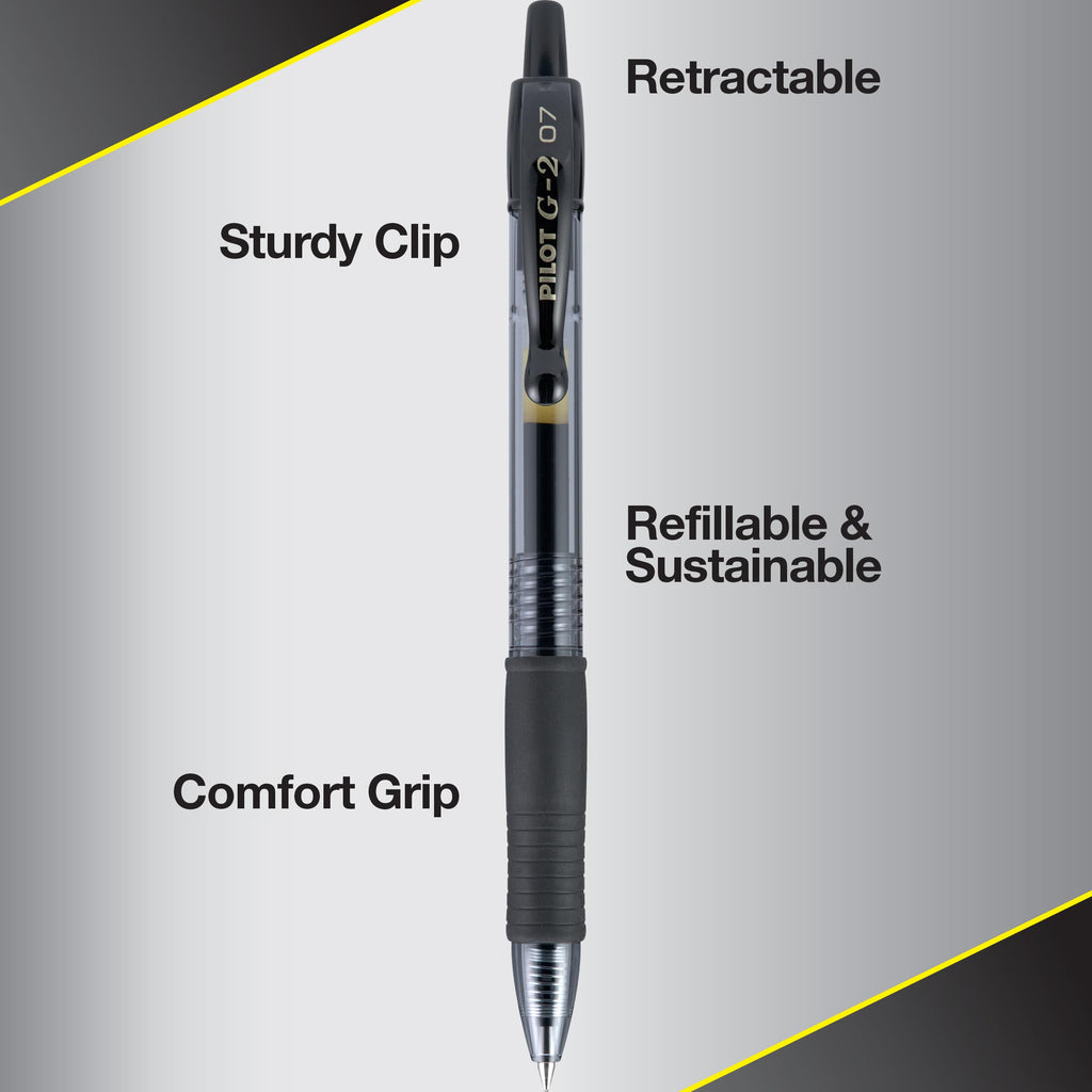 Pilot G2 Retractable Premium Gel Ink Roller Ball Pens, Fine Point, Black Ink, Dozen Box (31020)