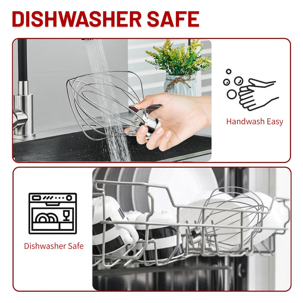K45WW 6 Wire Whip Attachment for KitchenAid 4.5 5 Quart Tilt-Head Stand Mixer, Dishwasher Safe, Stainless Steel Whisk for Kitchen Aid Mixer Accessory Replacement Parts (Missing packaging image = FAKE)