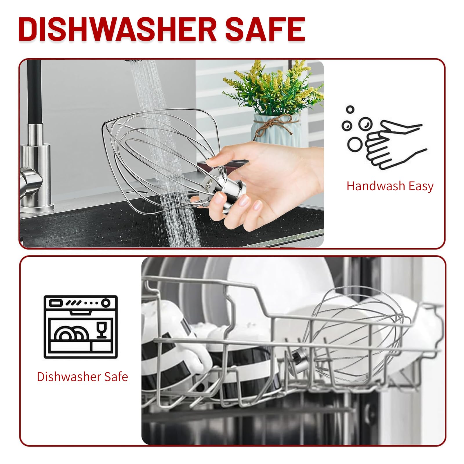K45WW 6 Wire Whip Attachment for KitchenAid 4.5 5 Quart Tilt-Head Stand Mixer, Dishwasher Safe, Stainless Steel Whisk for Kitchen Aid Mixer Accessory Replacement Parts (Missing packaging image = FAKE)