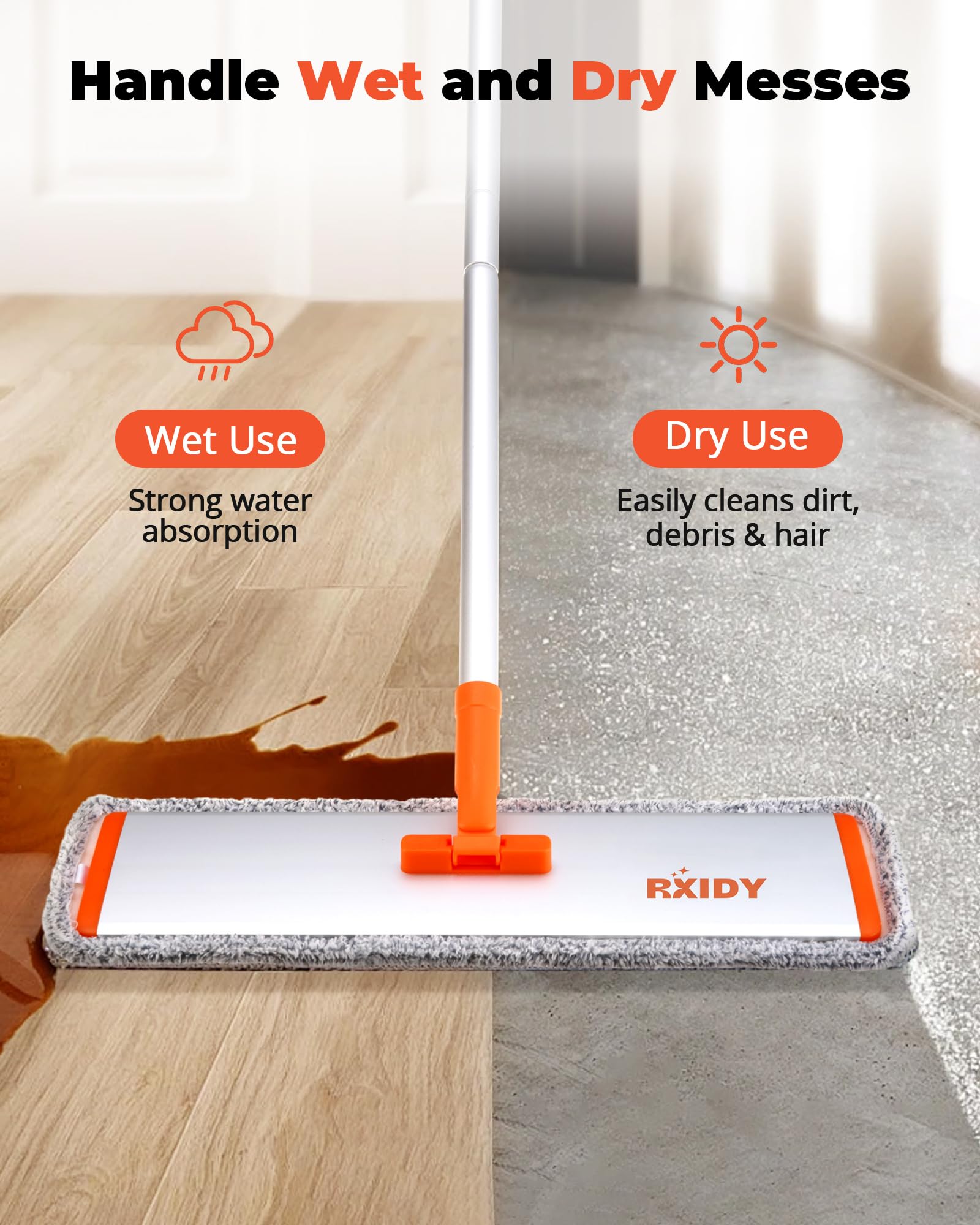 RXIDY Microfiber Mop 18" Large Flat Mop with 4 Reusable Washable Pads Professional Floor Mops with Aluminum Handle Wet and Dust Mops for Laminate Vinyl Tile Hardwood Floor Cleaning