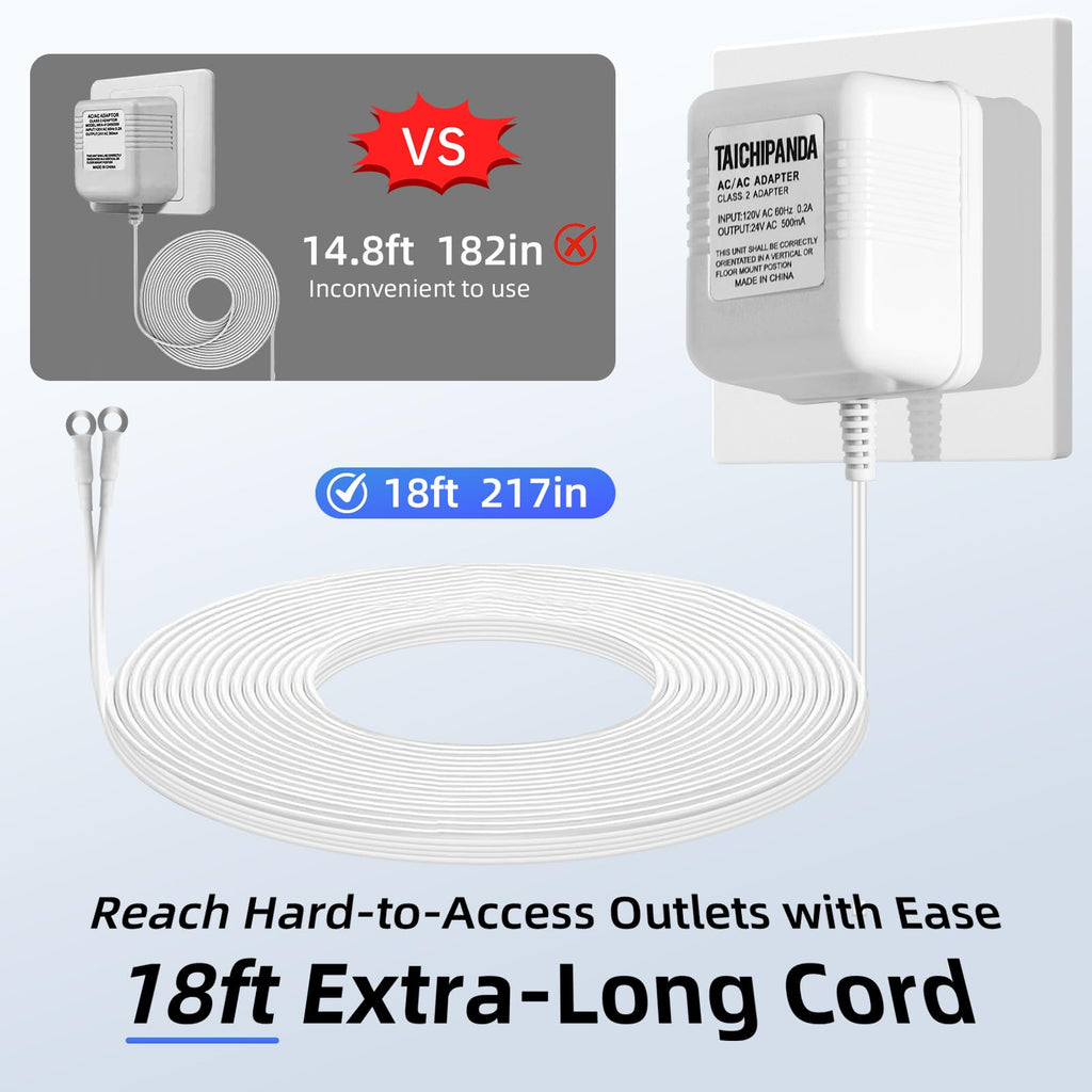 24V Doorbell Transformer, 500MA AC Adapter for All Ring Video Doorbell Versions, 18ft Doorbell Power Supply, Power Cable Compatible with Ring, Nest, Wyze, and Eufy Doorbells