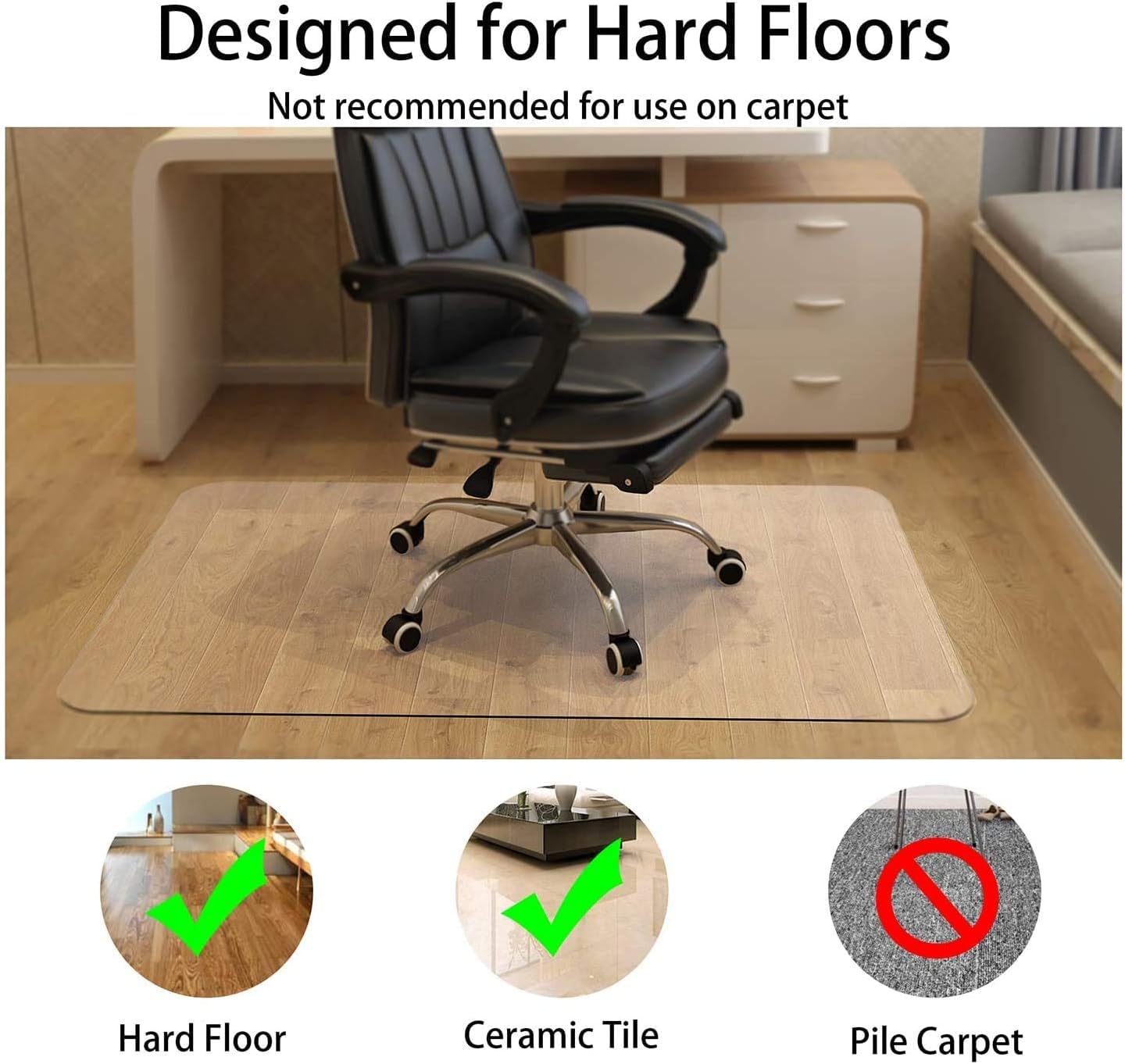 NATRKE Office Chair Mat for Hardwood Floor, 36"x48" Clear Desk Chair Mat with Non-Slip Frosted Back, Transparent PVC Floor Protector Rug for Home Office, BPA & Phthalate Free (Not for Carpet)