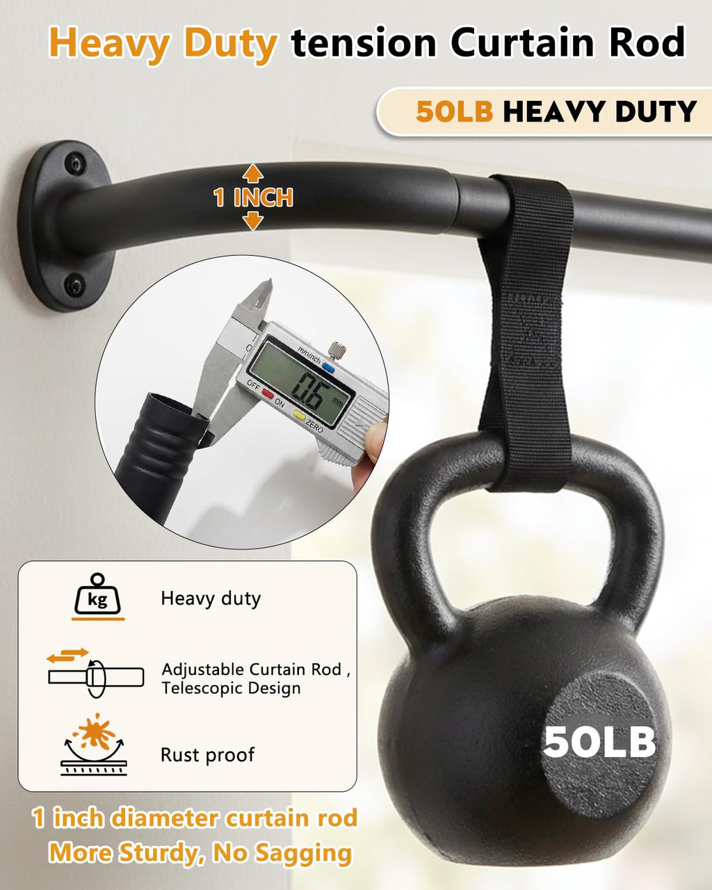 ASULUPHY Blackout Curtain Rod 32-90 In, Wrap Around Window Curtain Rods, 1 Inch Diameter Adjustable Door Curtain Rod, Long Curtain Rod with Brackets, Heavy Duty Drapery Rod for Bedroom