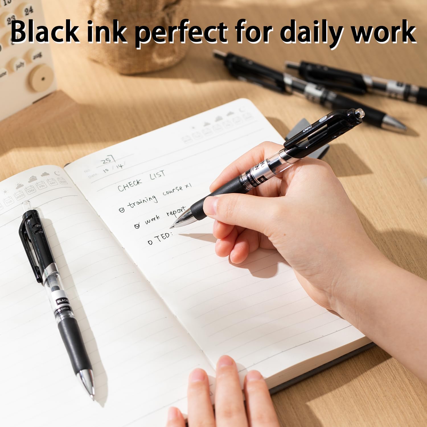Deli Gel Pens, 50 Pcs Retractable Pens Black Ink, Medium Point Pen 0.7mm, Smooth Writing, Fast Dry, No Bleed for Journaling Note Taking, Home School Office Supplies