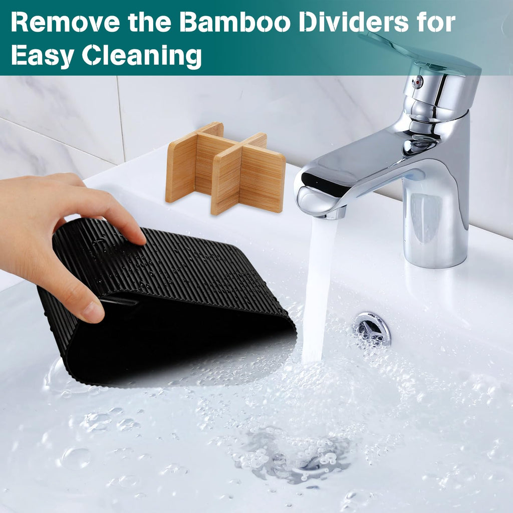 GFWARE Black Toothbrush Holder Bathroom Organization - 5 Slots Bamboo Toothbrush Holders for Bathrooms Countertop Accessories Kids Tooth Brush Holder for Bathroom Organizers and Storage