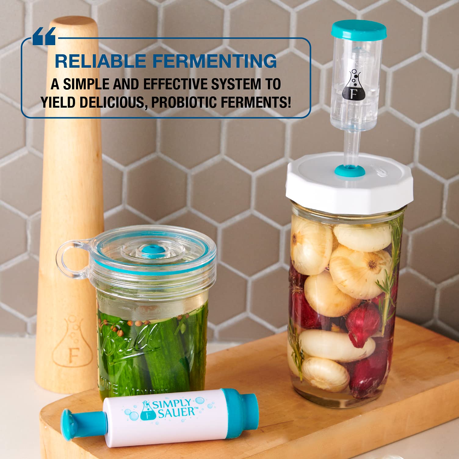 Fermentology Sauer System Fermentation Airlocks – Lids, Grommets, Gaskets, Stoppers – for Wide Mouth Mason Jars – 4 Pack