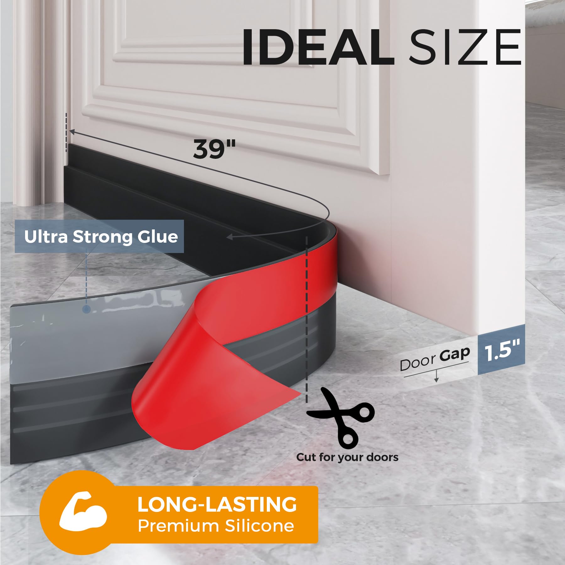 GroTheory 2 Pack Door Draft Stopper, Under Door Draft Blocker, Soundproof Weather Stripping Door Seal, 2"" W x 39"" L, Black