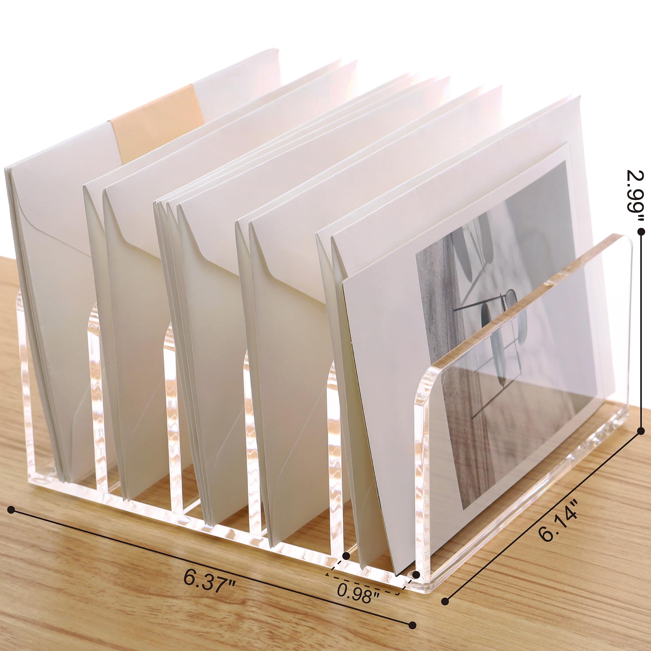SANRUI Acrylic Desktop File Organizer, 5 Compartments Clear Office Document Sorter Mails Storage, Multifunction Letter Folder Racks Holders for Office,Home, School Desk Organization