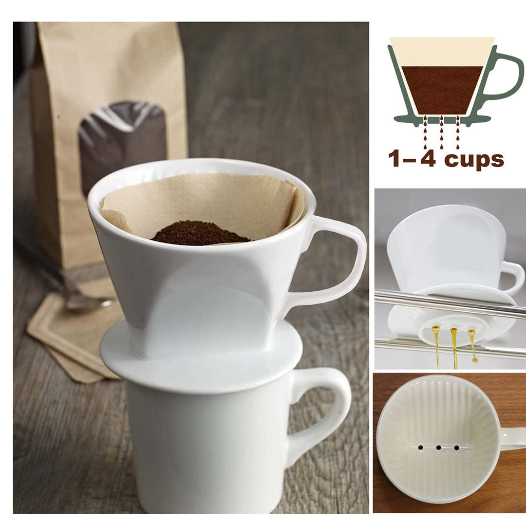 ELEFOCUS Porcelain Coffee Dripper, Filter Cone (White)