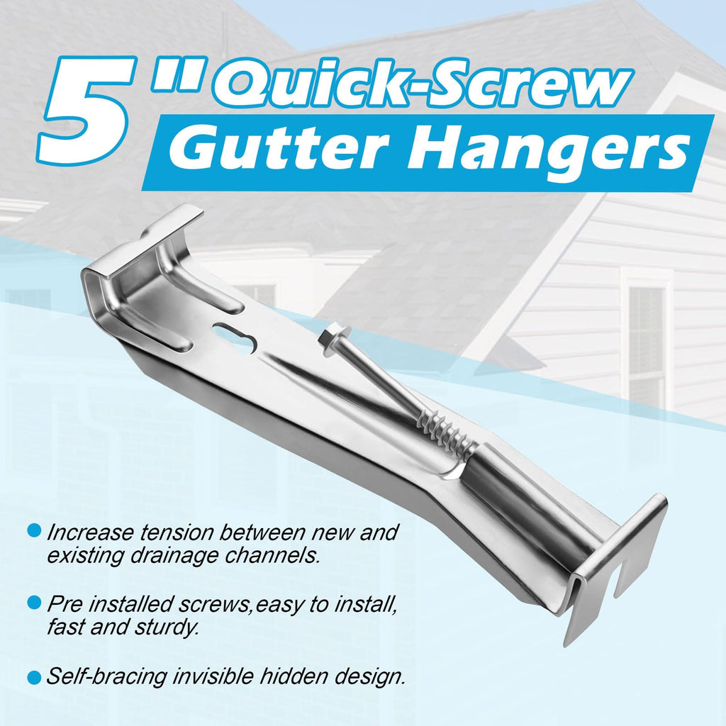 25 Pack Gutter Hangers, 5 Inch Gutter Guard with Speed Screw and Clip, Hidden Rain Gutter Bracket Support, Includes a Drill Bit