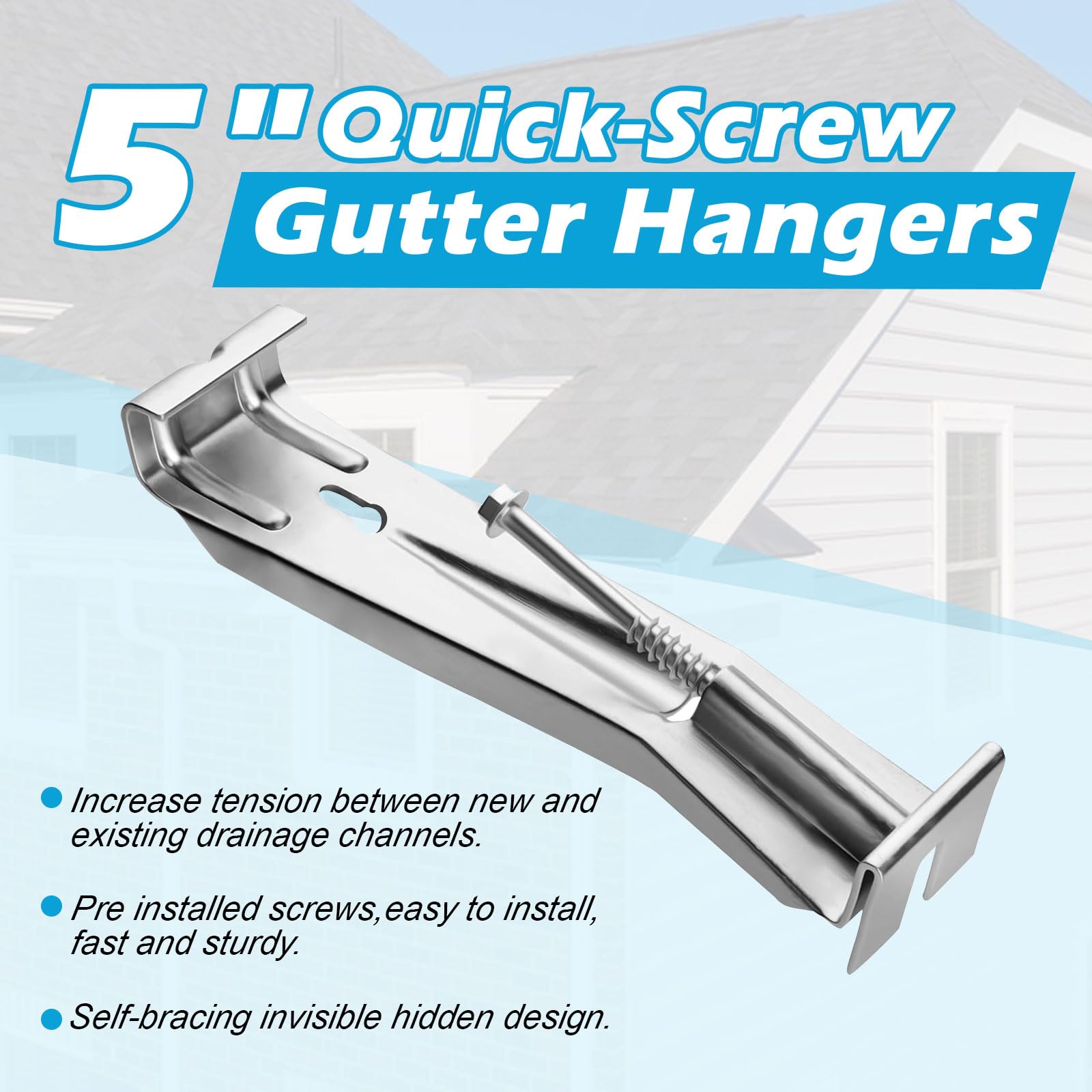 25 Pack Gutter Hangers, 5 Inch Gutter Guard with Speed Screw and Clip, Hidden Rain Gutter Bracket Support, Includes a Drill Bit