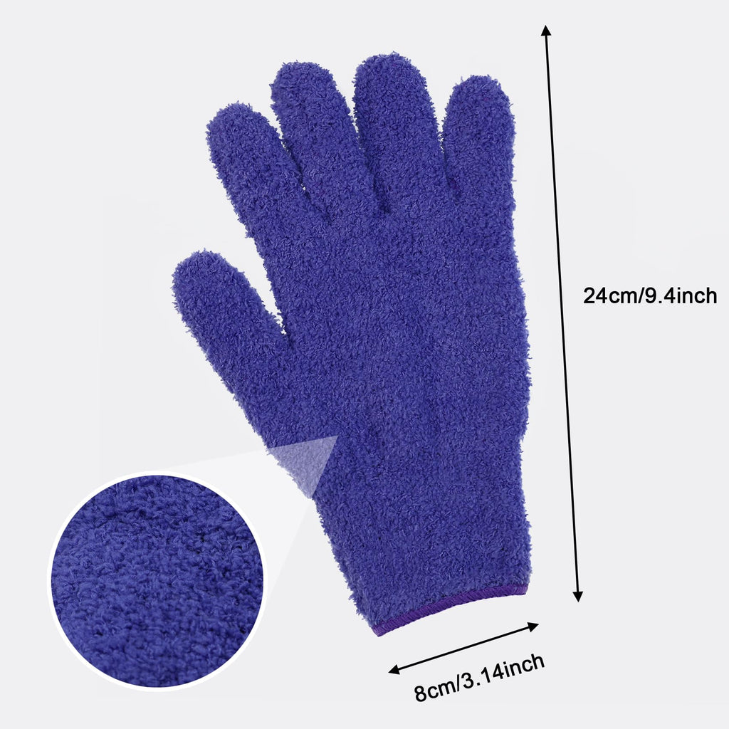 Ikosora 3 Pairs Microfiber Dusting Gloves for House, Car, and Plant Leaf Cleaning - Reusable Mitt for Blinds - Blue, Rose, Purple